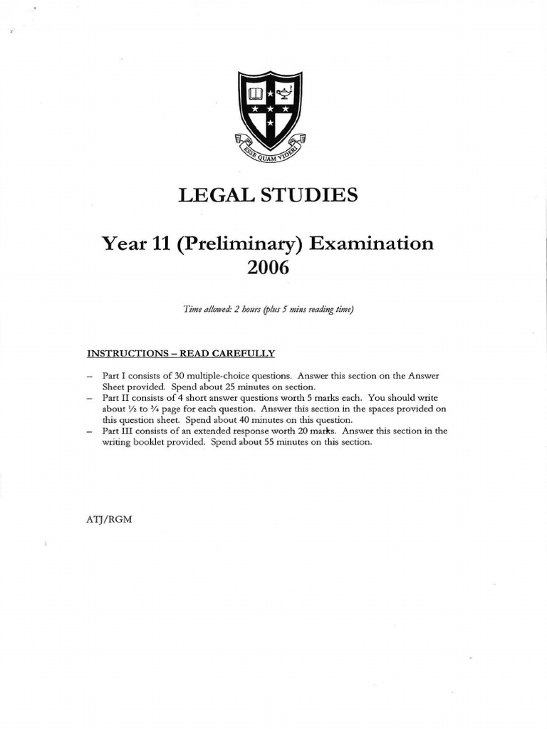 Year 11 Legal Studies Exam 2006 Guide | PDF | Separation Of Powers ...