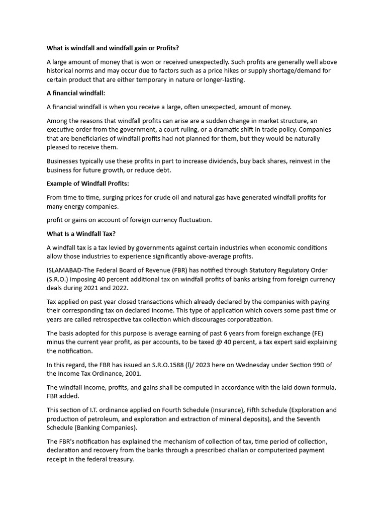 What Is Windfall Gain or Profits and Windfall Tax PDF Taxes