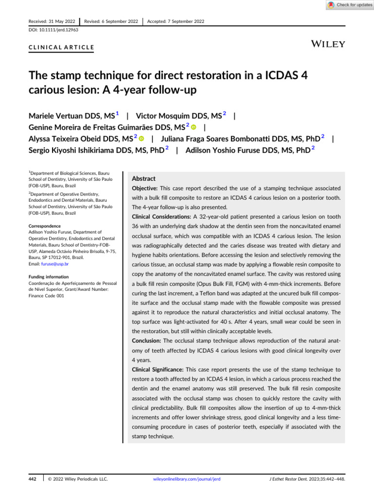 J Esthet Restor Dent - 2022 - Vertuan - The Stamp Technique For Direct ...