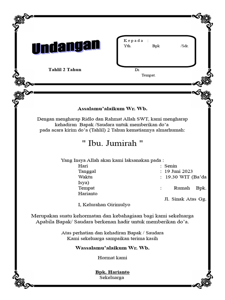 Undangan Tahlil 40 Hari | PDF