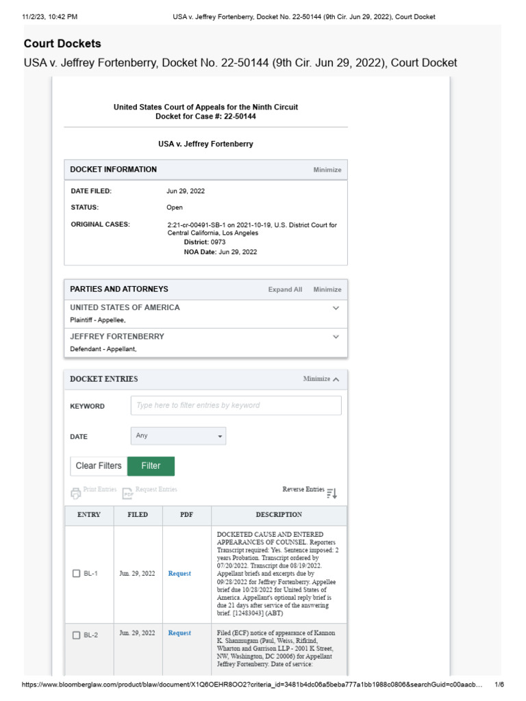 Docket USA v. Jeffrey Fortenberry, Docket No. 2250144 (9th Cir. Jun