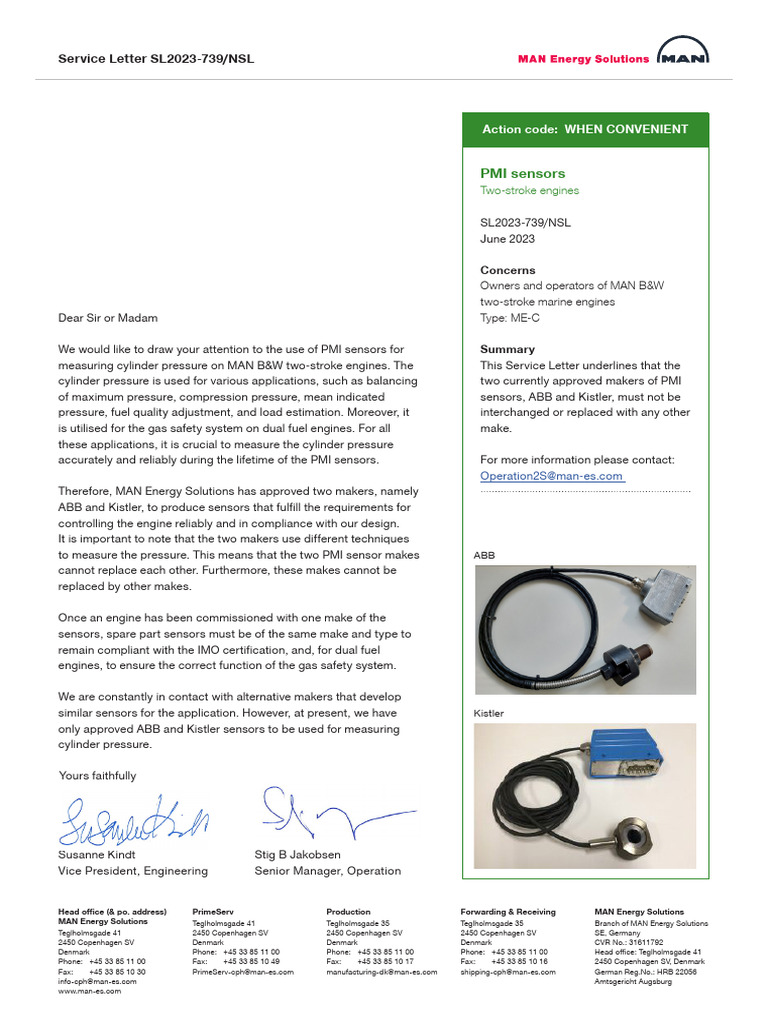 PMI Sensors for MAN B&W Engines | PDF | Engines | Vehicle Parts