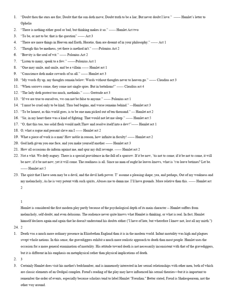 Key Quotes PDF Hamlet