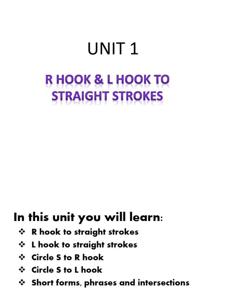 Unit 1 R Hook L Hook To Straight Strokes | PDF | Phonetics | Linguistics