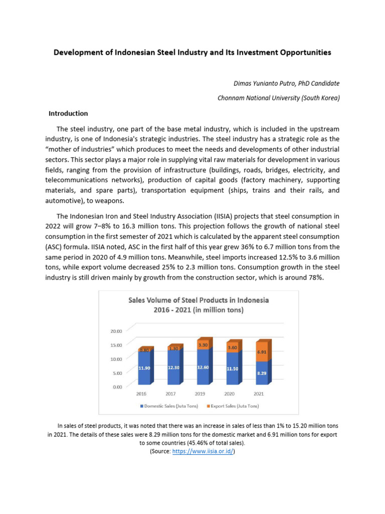 Development of Indonesian Steel Industry and Its Investment ...