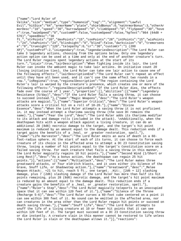 Lord Ruler of Valika - Monster | PDF