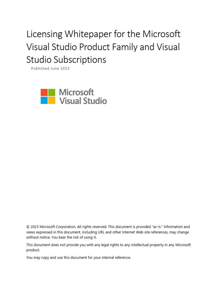 Visual Studio Licensing Whitepaper July2023 PDF Subscription Business Model Microsoft Azure