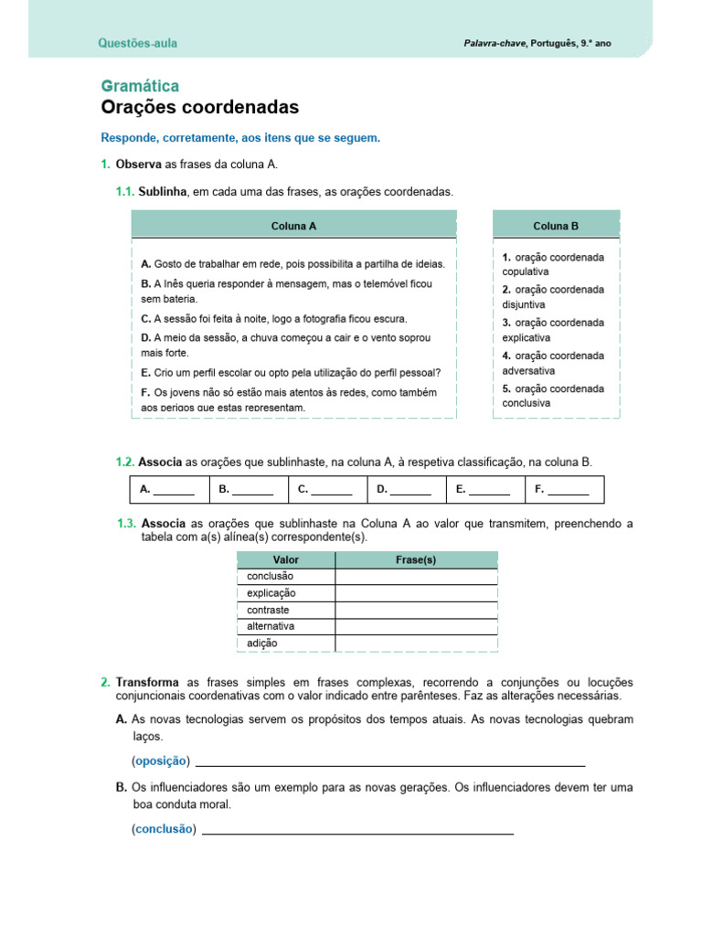 Questões sobre Orações Coordenadas | PDF | Artes Linguísticas e Disciplina