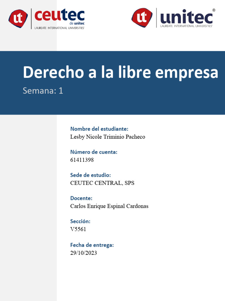 Tarea 1 Derecho A La Libre Empresa | PDF | Monopolio | Mercado (economía)