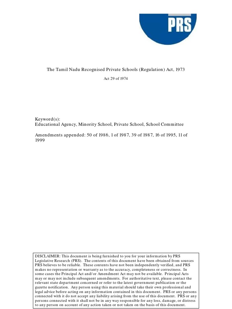 Tamil Nadu Private Schools Regulation Act | PDF | Private School | Banks