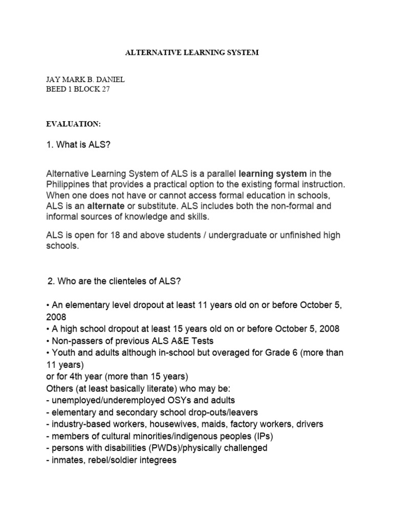 Alternative Learning System | PDF
