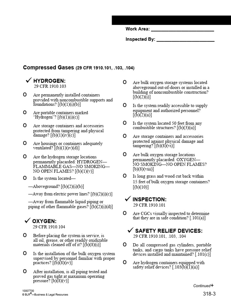 Compressed Gases Checklist PDF Manufactured Goods Transparent