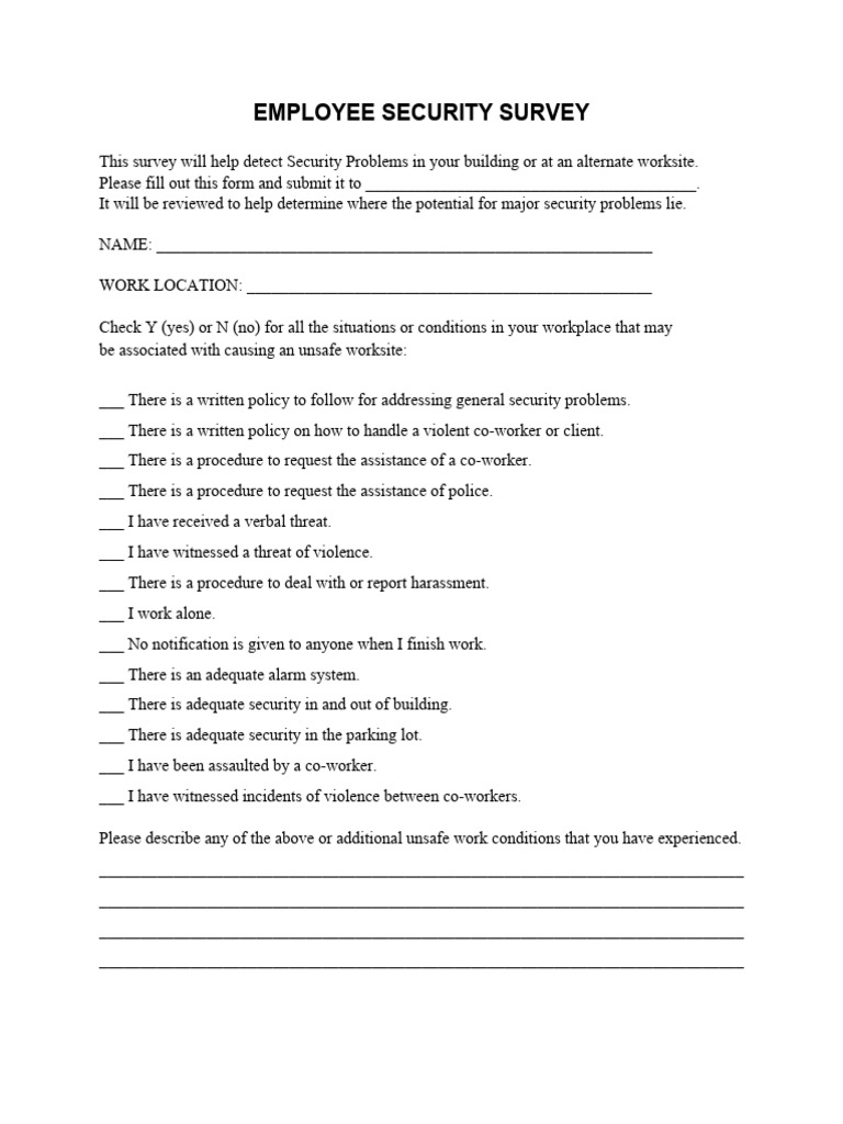 Employee security survey checklist pdf employment business
