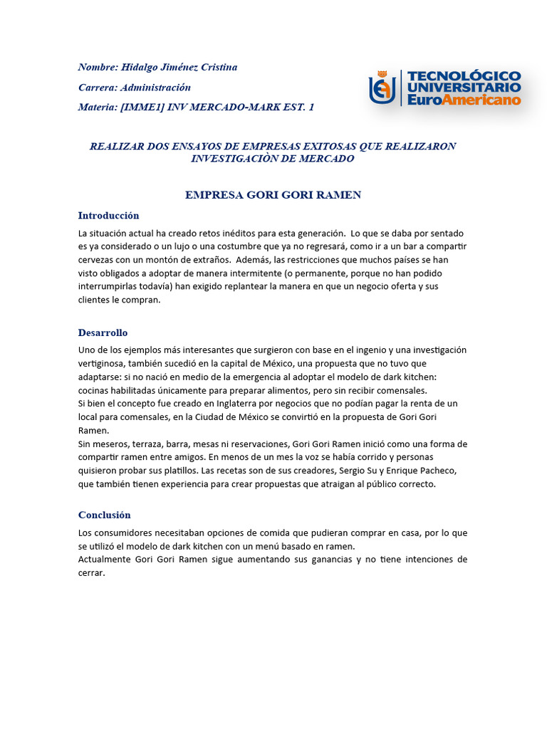 Ensayos de Empresas Exitosas Que Realizaron Investigaciòn de Mercado ...
