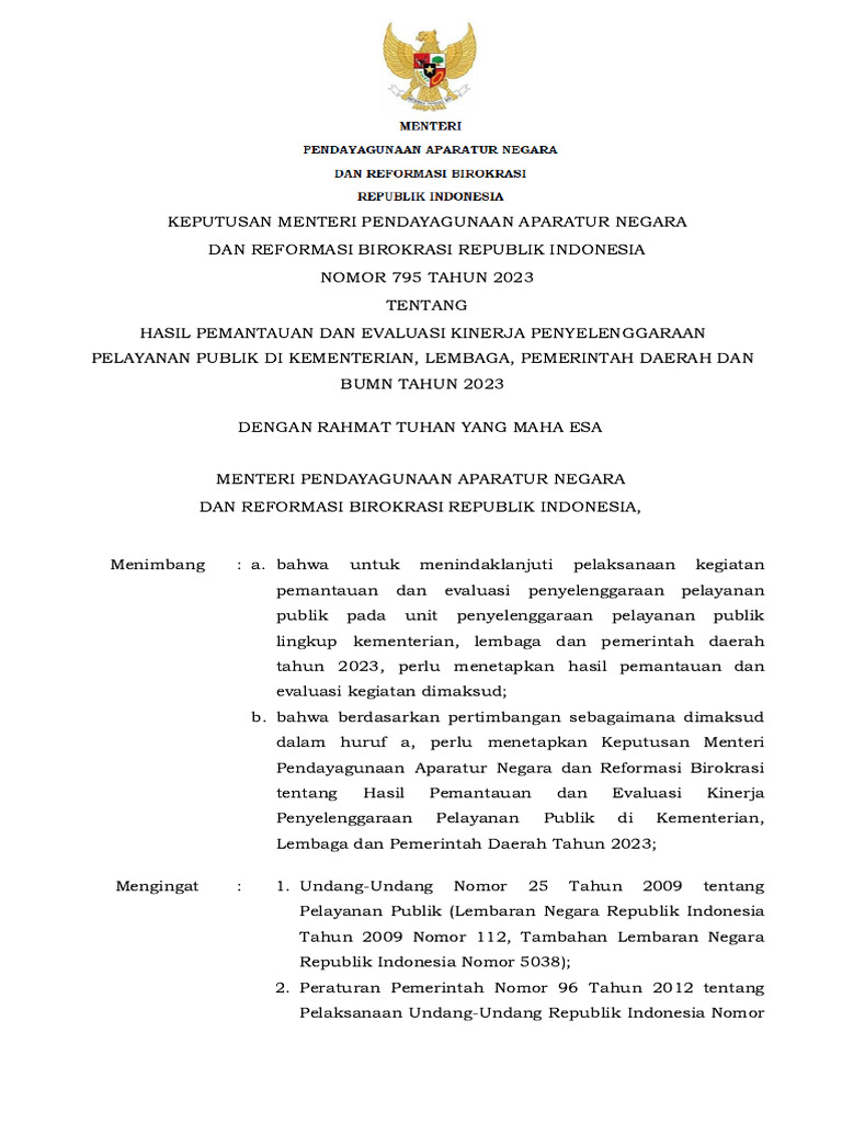 Kepmen Panrb No 795 Tahun 2023 Hasil Pekppp 2023 Pdf