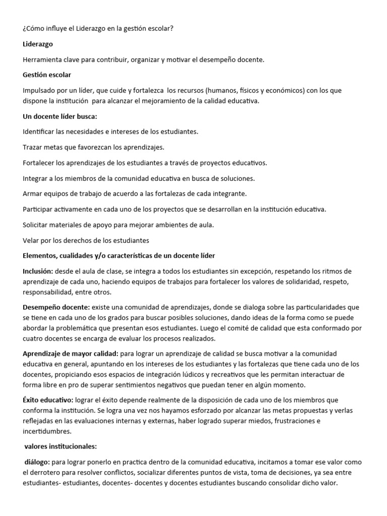 Liderazgo y Gestión Escolar Efectiva | PDF | Liderazgo | Enseñando