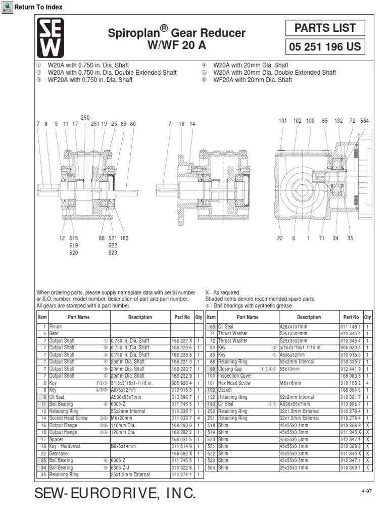 Spiroplan Gear Reducer W/WF 20 A: Sew-Eurodrive, Inc | PDF | Tools ...