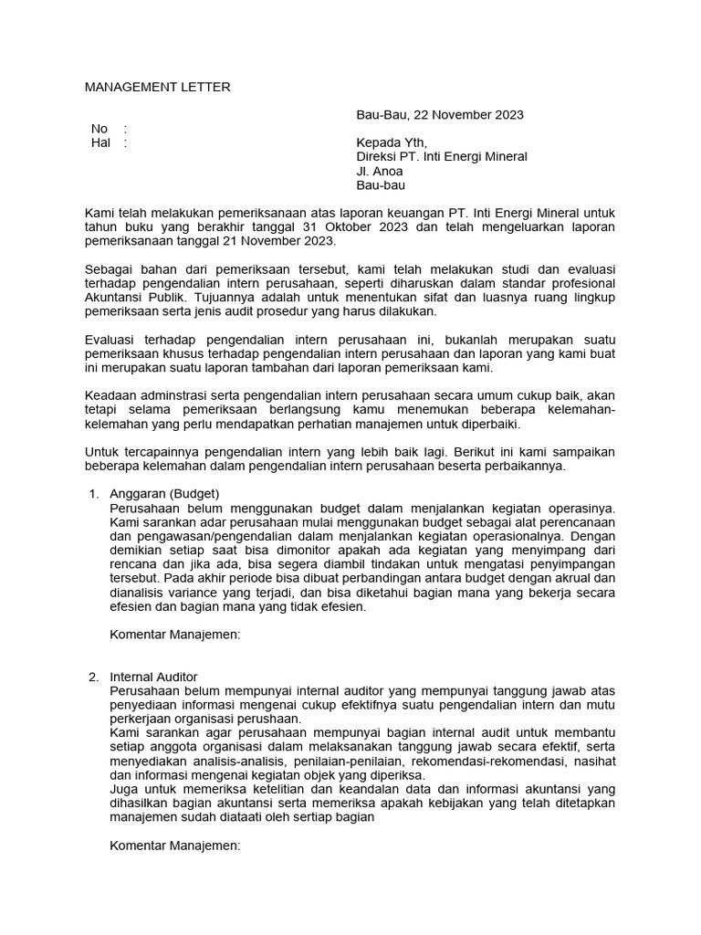 Rekomendasi Pengendalian Intern Audit | PDF