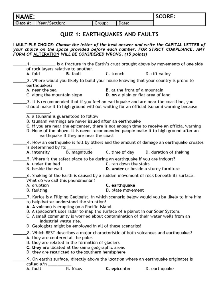 Science 8 2nd Quiz 1 Earthquakes and Faults PDF Earthquakes Fault