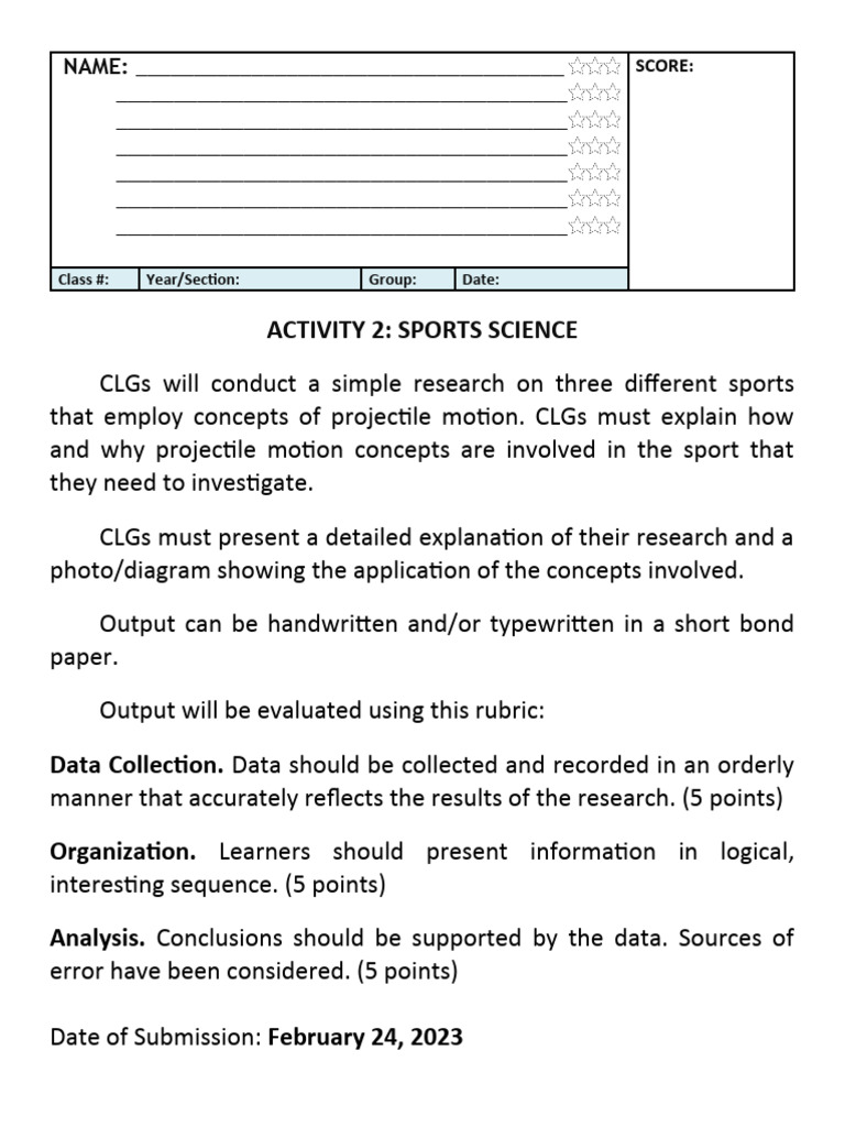 Science 9 4th Activity 2 Sport Science PDF