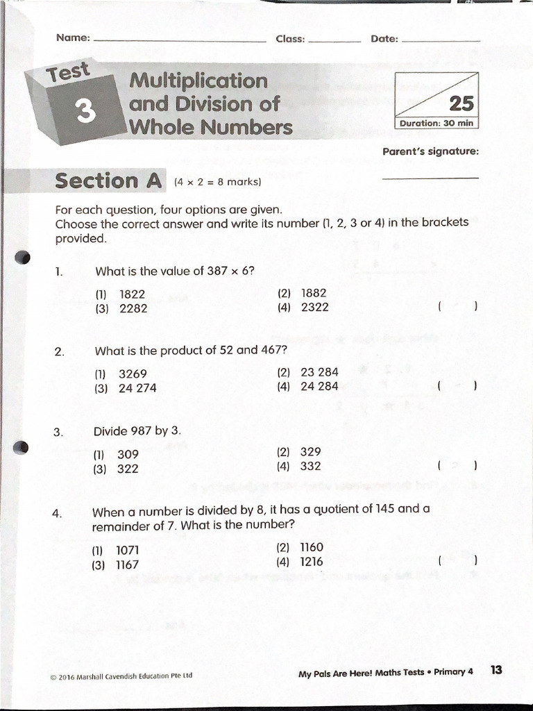 Math gr4 ch3 multiplication and division of whole numbers test