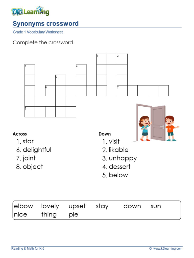 1st Grade Synonyms Crossword 4 PDF