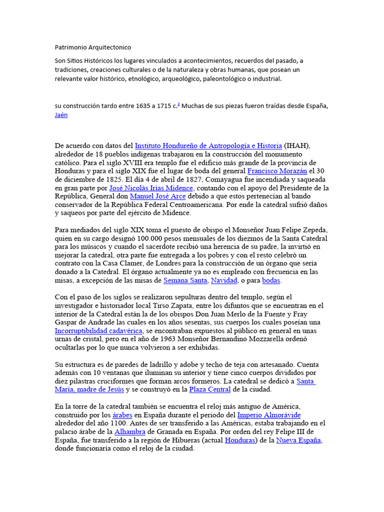 Patrimonio Cultural De Honduras Pdf Honduras