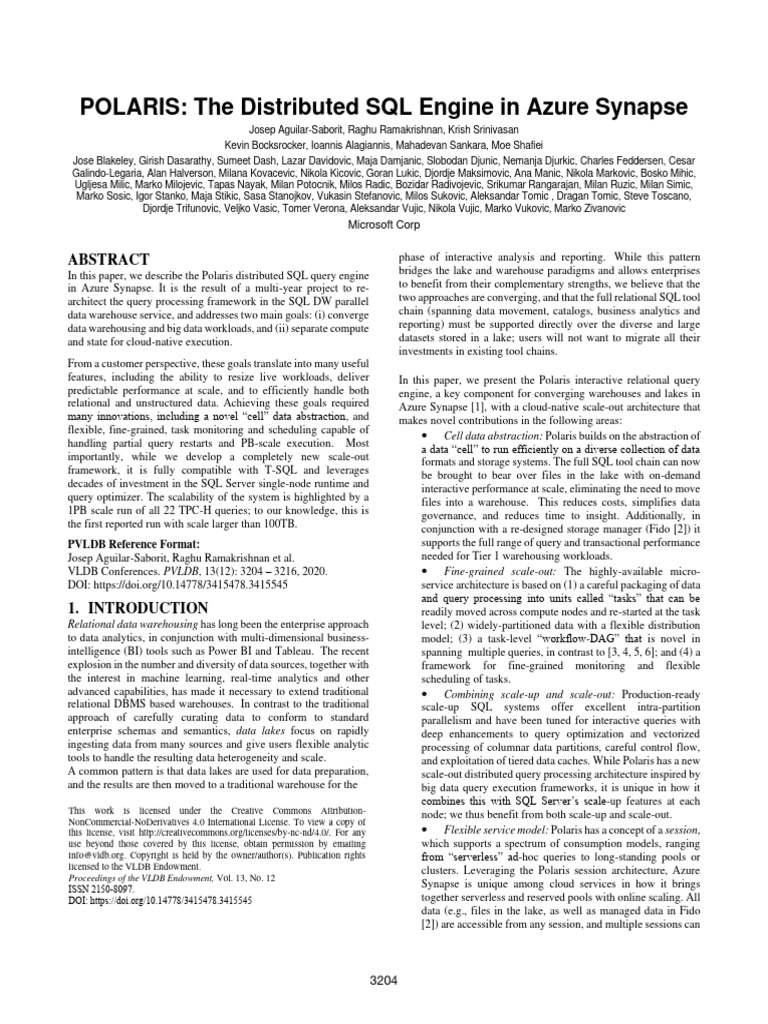 POLARIS-Distributed Query Engine in Synapse | PDF | Scalability | Databases