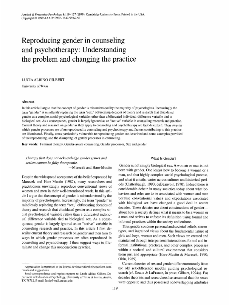 Reproducing Gender in Counseling and Psychotherapy PDF