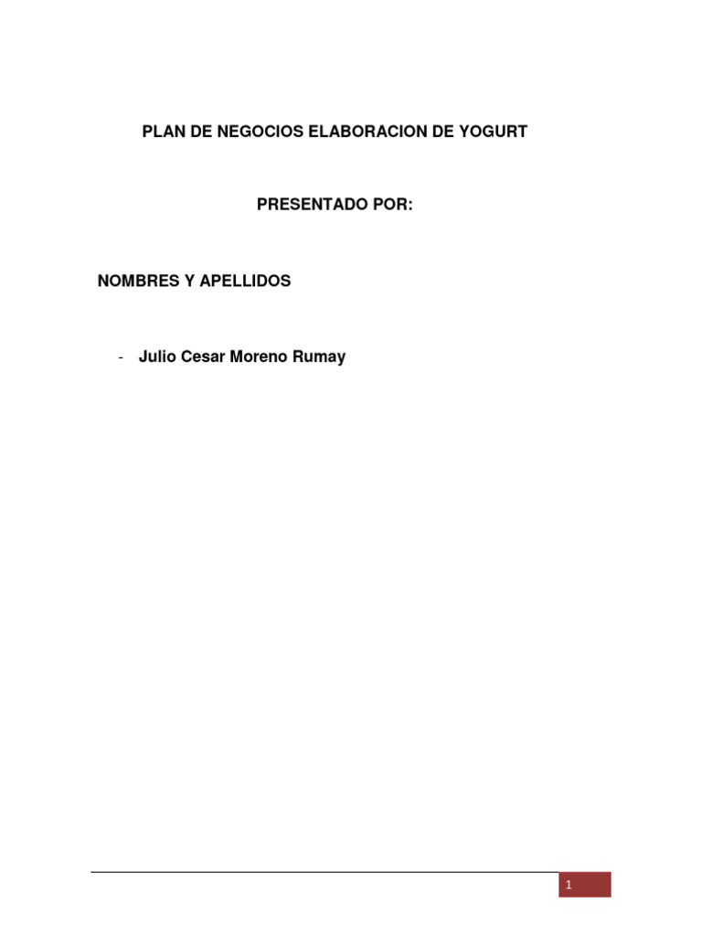 Plan de Negocio Yogurt Julio Moreno | PDF | Business | Contabilidad