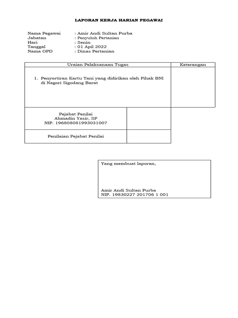 Laporan Kerja Harian Pdf