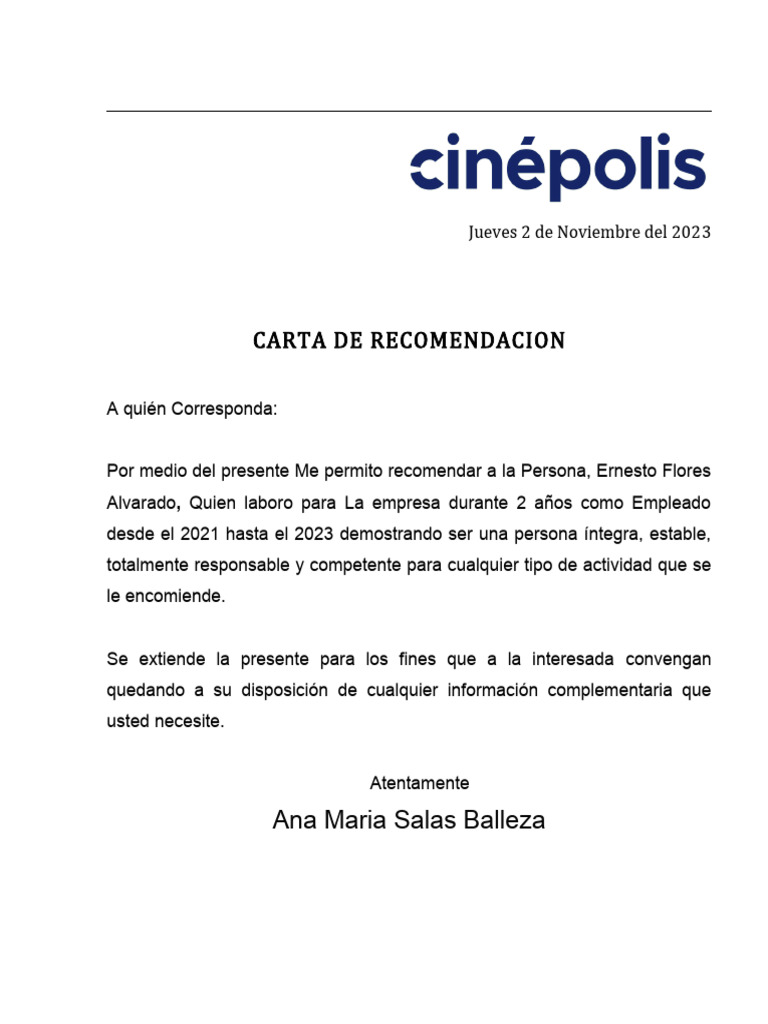Formato De Carta De Recomendación Formato De Carta De Recomendación