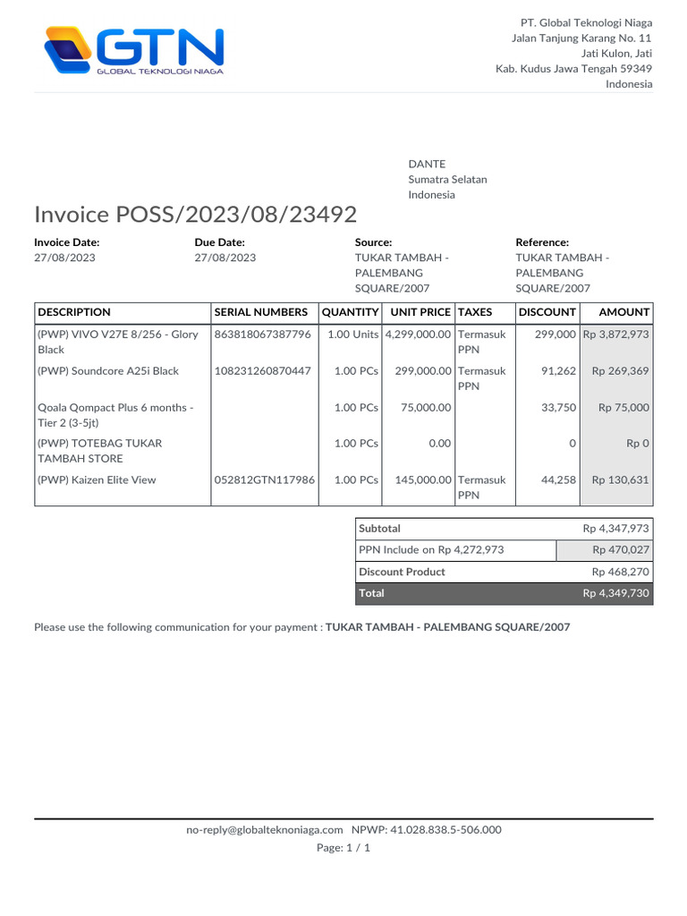 Invoice for VIVO V27E and Accessories | PDF