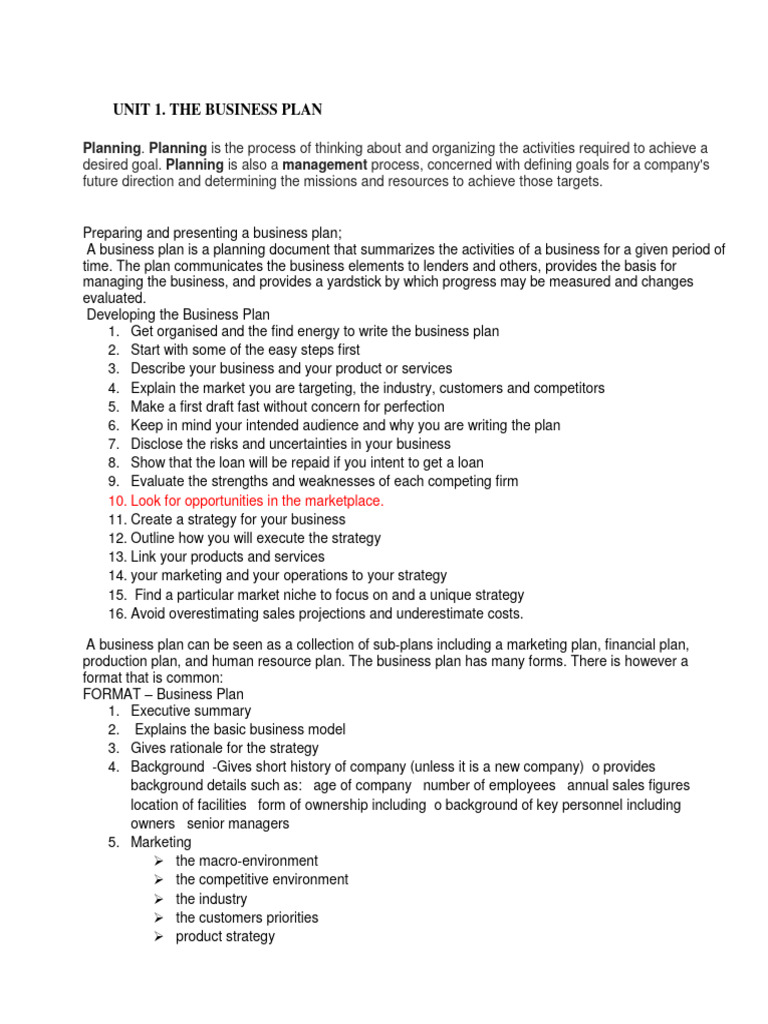 Business Plan Notes in Full | PDF | Business Plan | Strategic Management