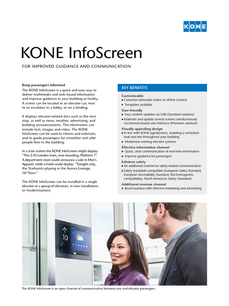 KONE InfoScreen: Smart Elevator Displays | PDF | Elevator | Online And ...