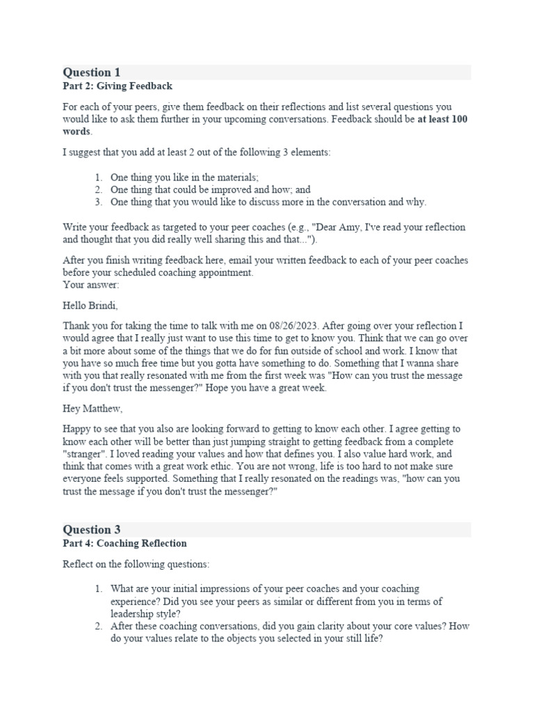 Peer Coaching Feedback and Reflection Guide | PDF | Leadership | Human ...