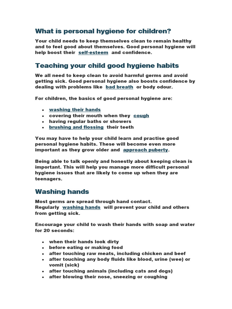 What Is Personal Hygiene For Children PDF Hygiene Hand Washing
