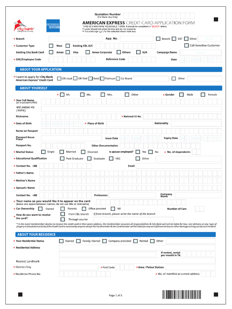 Amex Credit Card Application Form | PDF