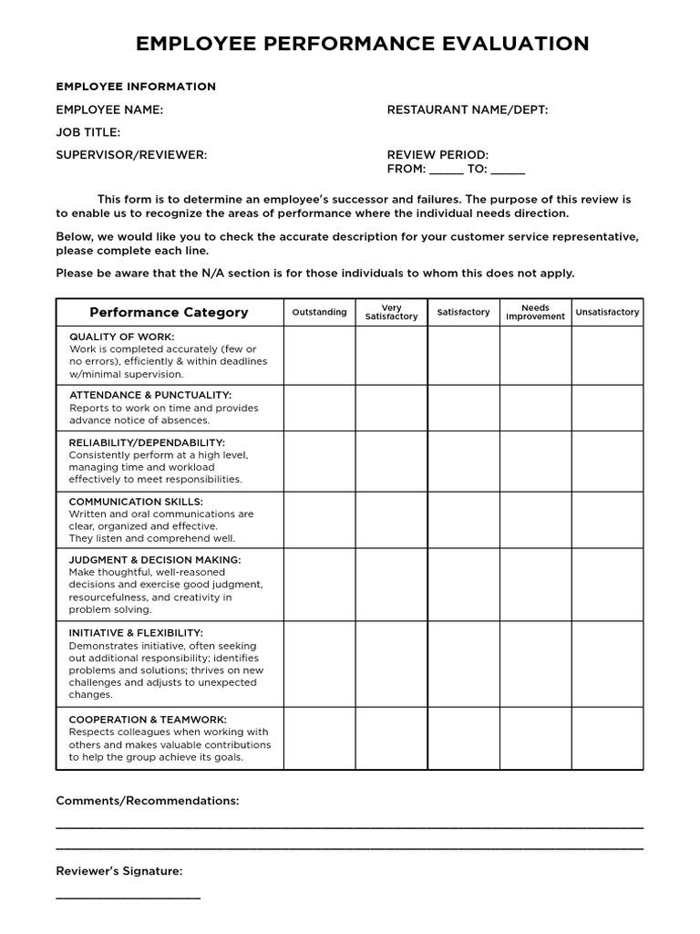 Employee Performance Evaluation Form | PDF | Performance Appraisal ...