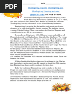 Thanksgiving History and Traditions Worksheet