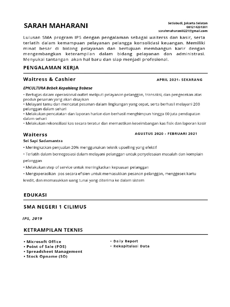 Resume Sarah Maharani | PDF