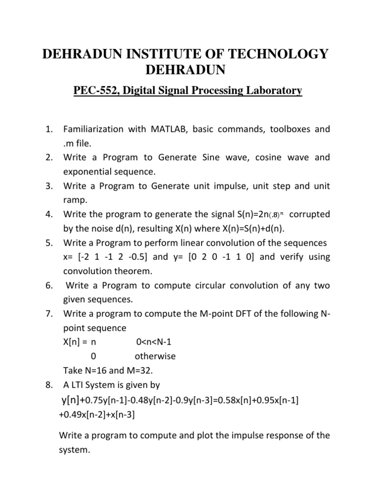 Digital Signal Processing Lab Exercises | PDF | Computers