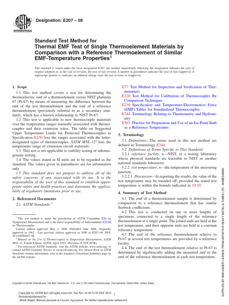 Thermal EMF Test of Single Thermoelement Materials by Comparison With A ...