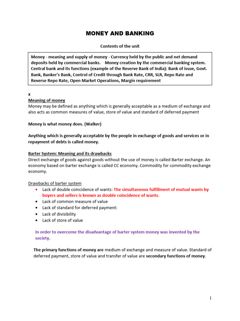 Money & Banking Notes PDF Money Money Supply