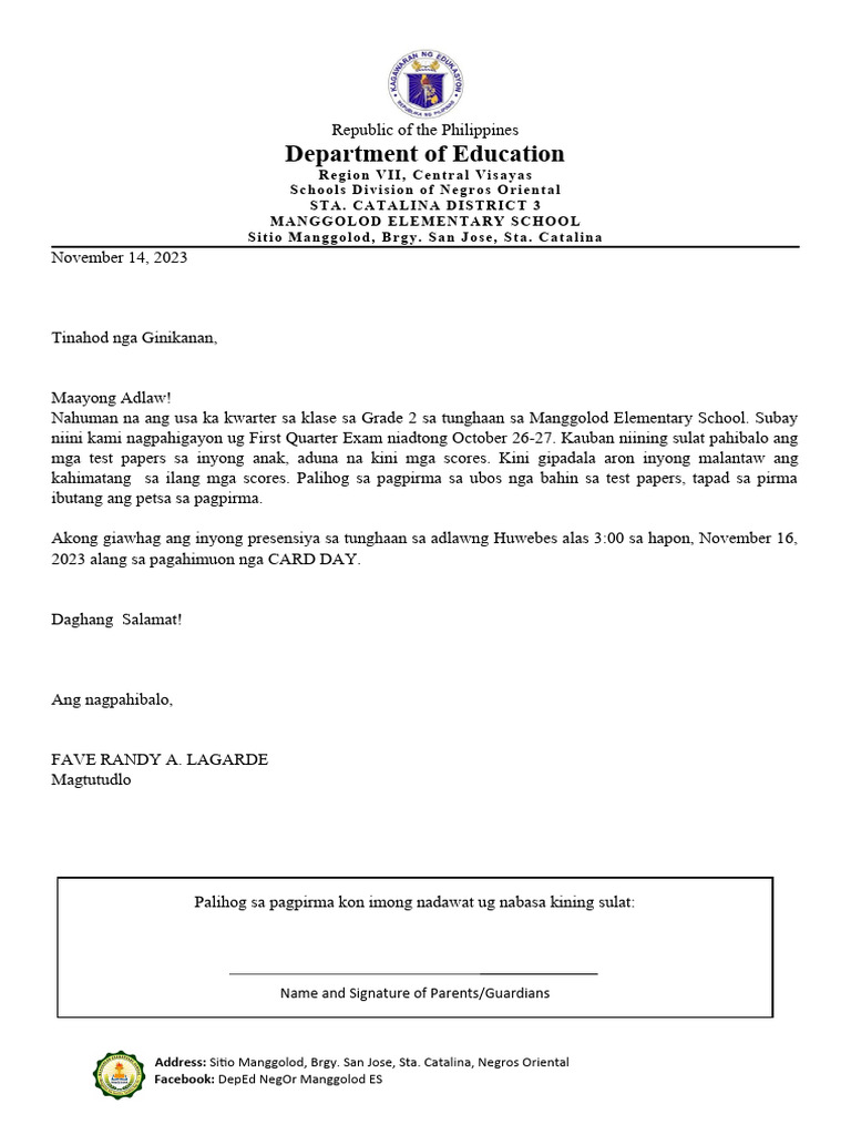 Communication letter to parents pdf