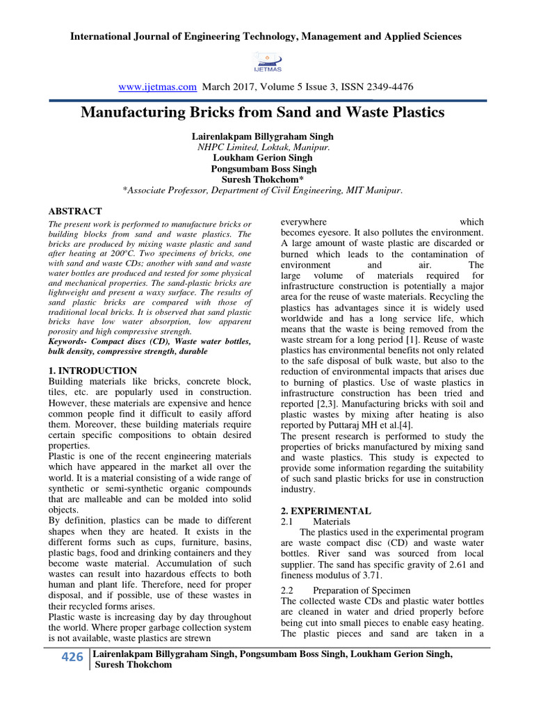 Bricks from Sand and Plastic Waste | PDF | Brick | Plastic
