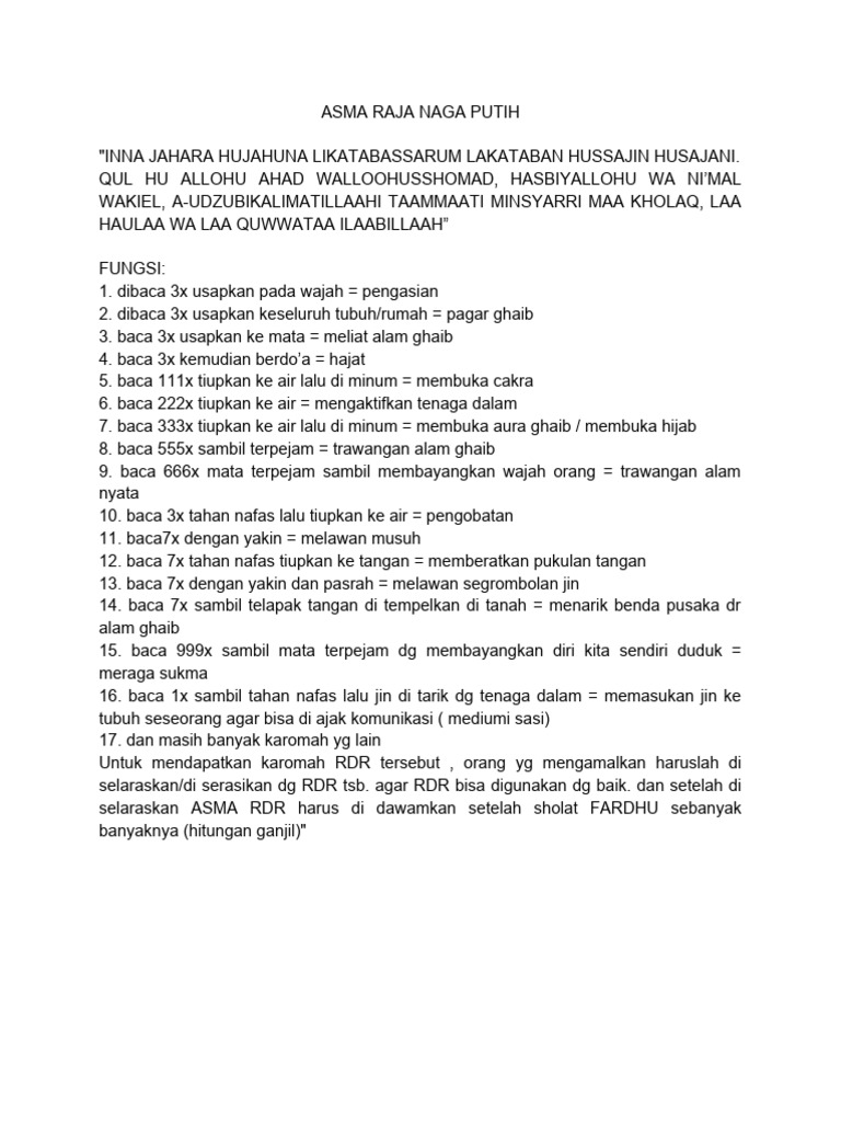 Amalan Asma Raja Naga Putih | PDF | Pengembangan Diri | Agama ...