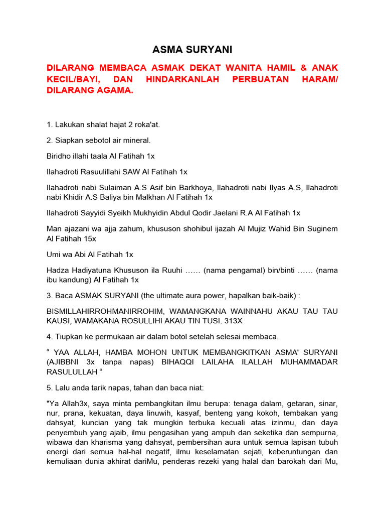 Ritual Asmak Suryani Panduan dan Manfaat PDF