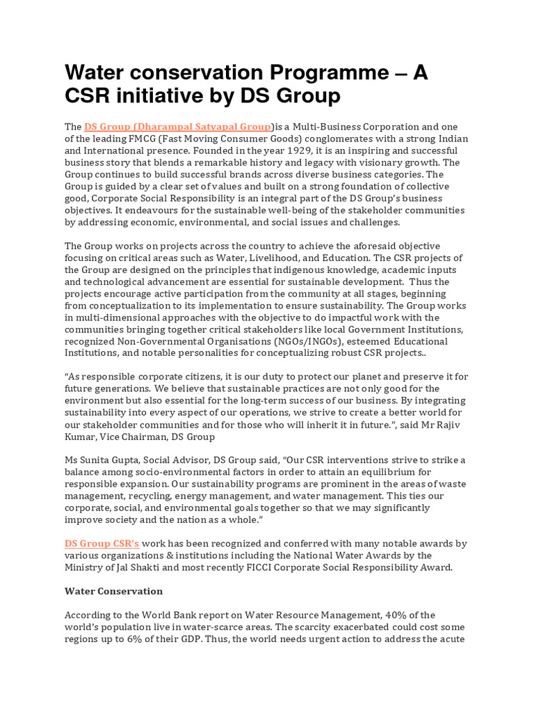 DS Group's Water Conservation Initiative | PDF | Corporate Social ...