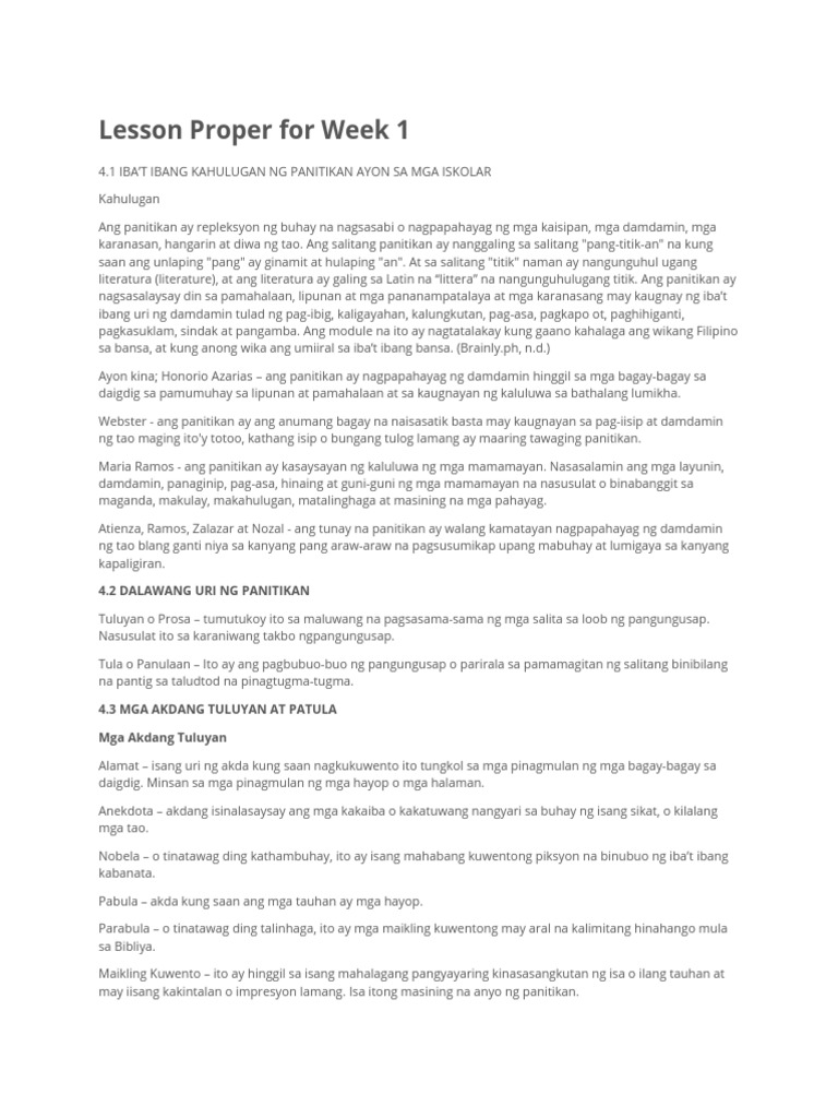 Lesson Proper For Week 1-5 | PDF
